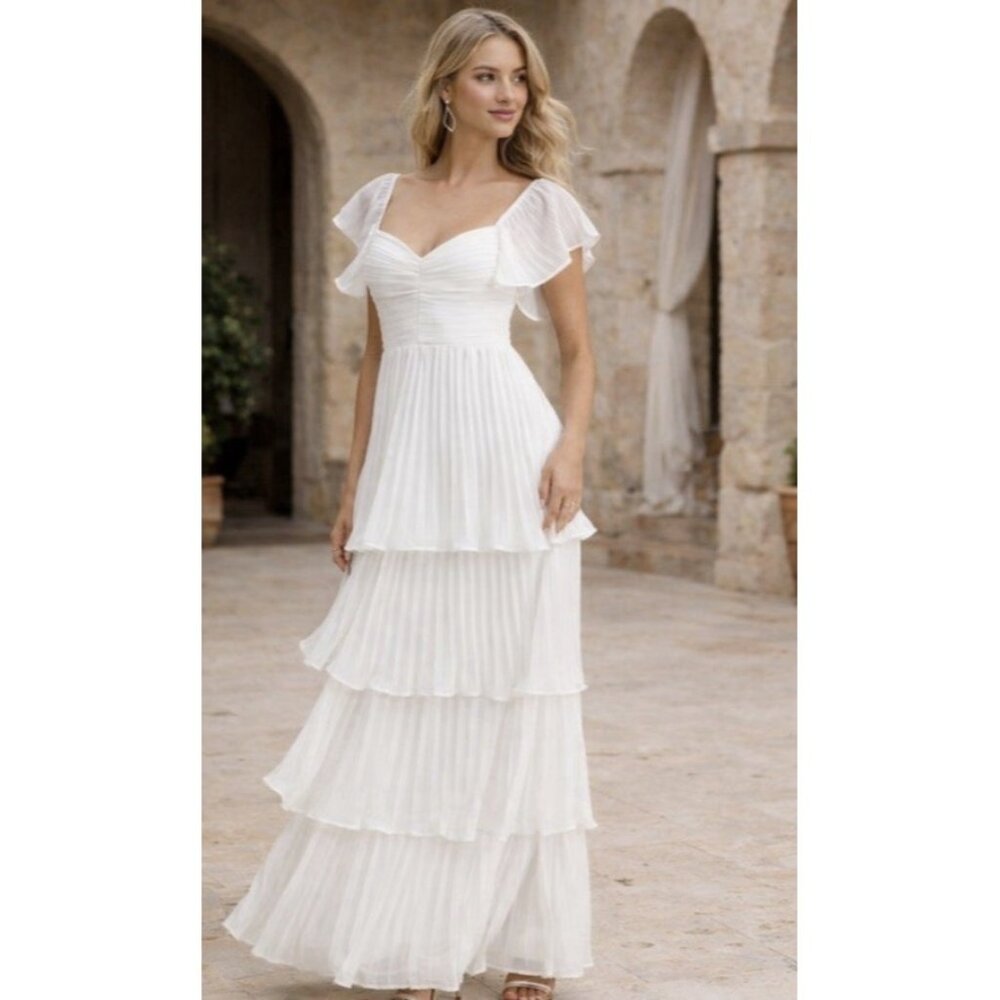 Lulu’s Dress Medium Pleated Flutter Sleeve Maxi Formal Prom Regular Medium NWT